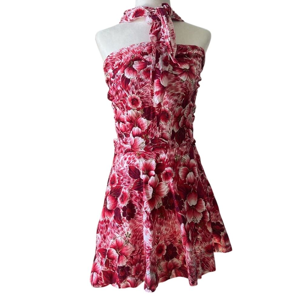 Floral Strapless mini dress wrap Hand made cotton bespoke - Picture 9 of 10